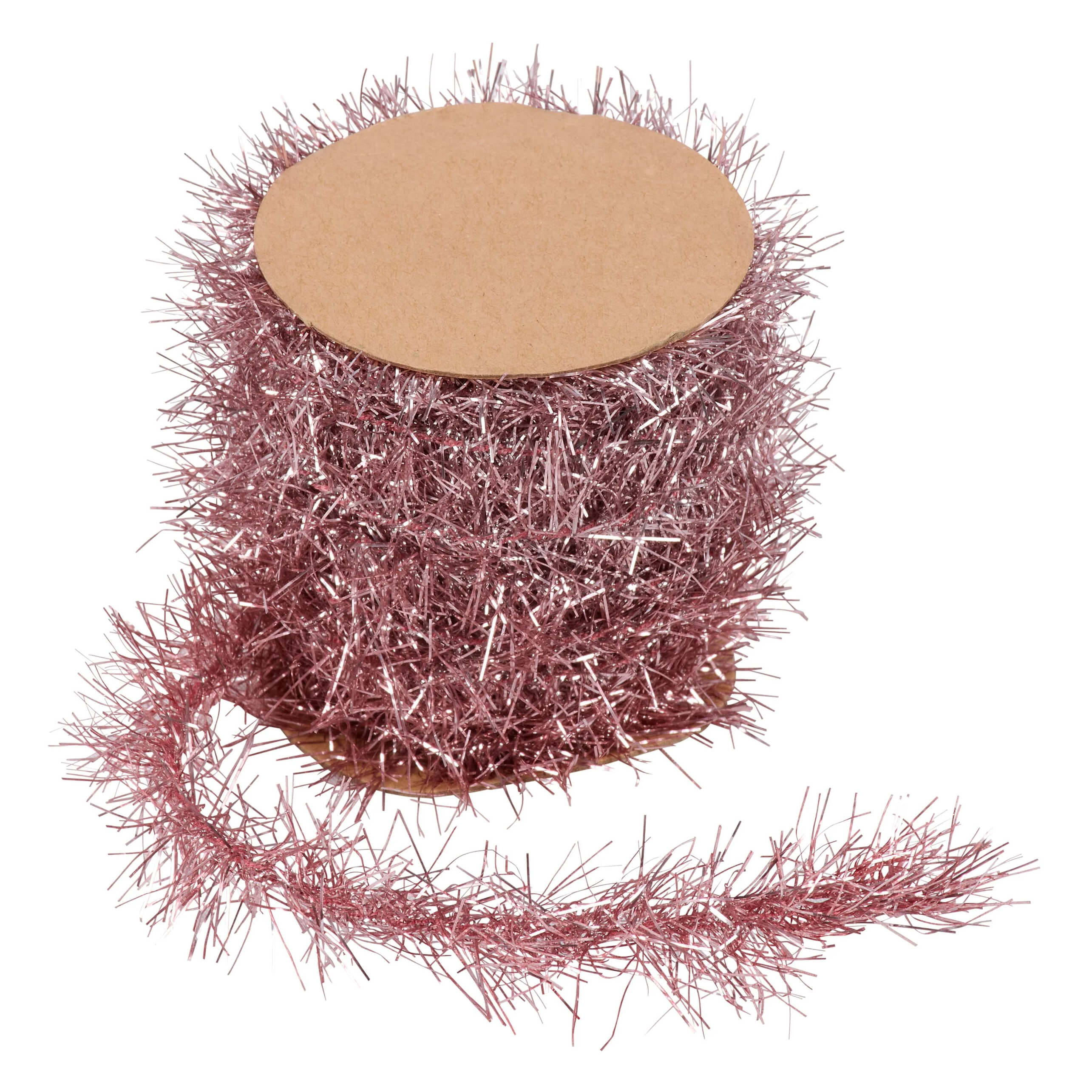 Pink tinsel garland spool of shimmering rose gold tinsel with cardboard core perfect for easter and spring garlands
