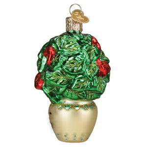 Plant mom ornament green glass potted christmas tree with red berries gold glitter gardening ornaments