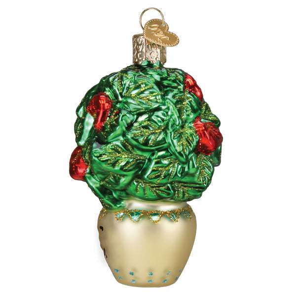 Plant mom ornament green glass potted christmas tree with red berries gold glitter gardening ornaments