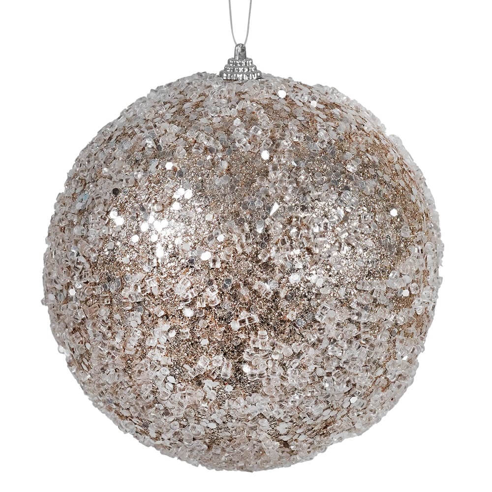 Platinum Glittered & Sequined Ball Ornament - Ornaments