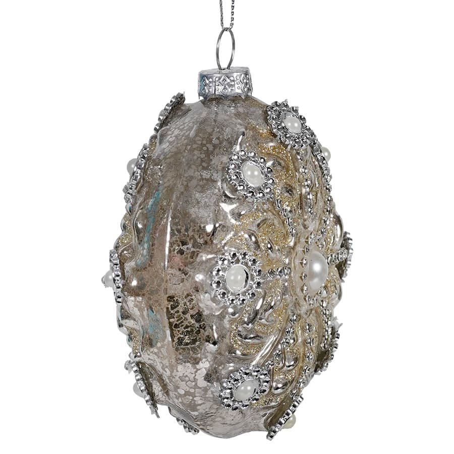 Platinum Gold Glass Gilded Pearl Disc Ornament - Ornaments