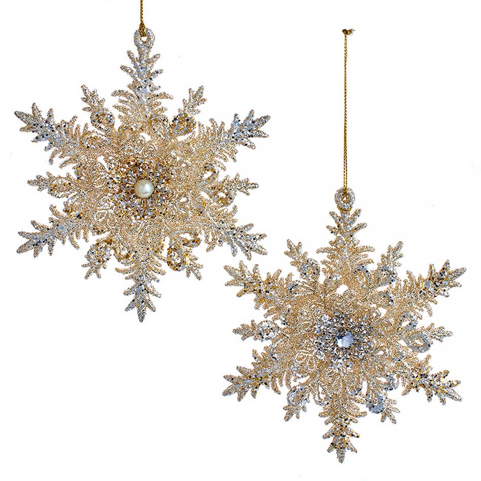 Platinum Pearl & Gem Snowflake Ornaments Set/2 - Ornaments