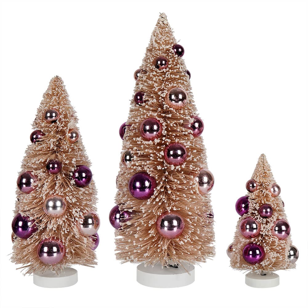 Plum & Cream Bottle Brush Trees Set/3