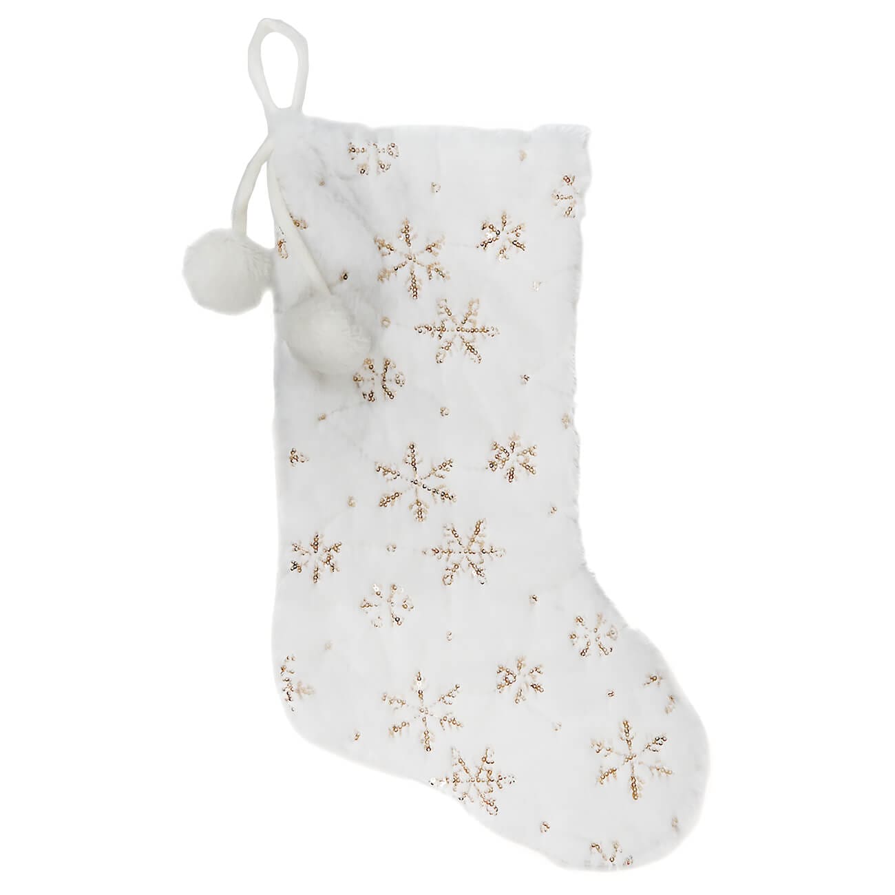 Plush Fuzzy Gold Snowflake Stocking