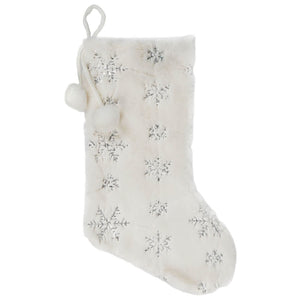 Plush Fuzzy Silver Snowflake Stocking
