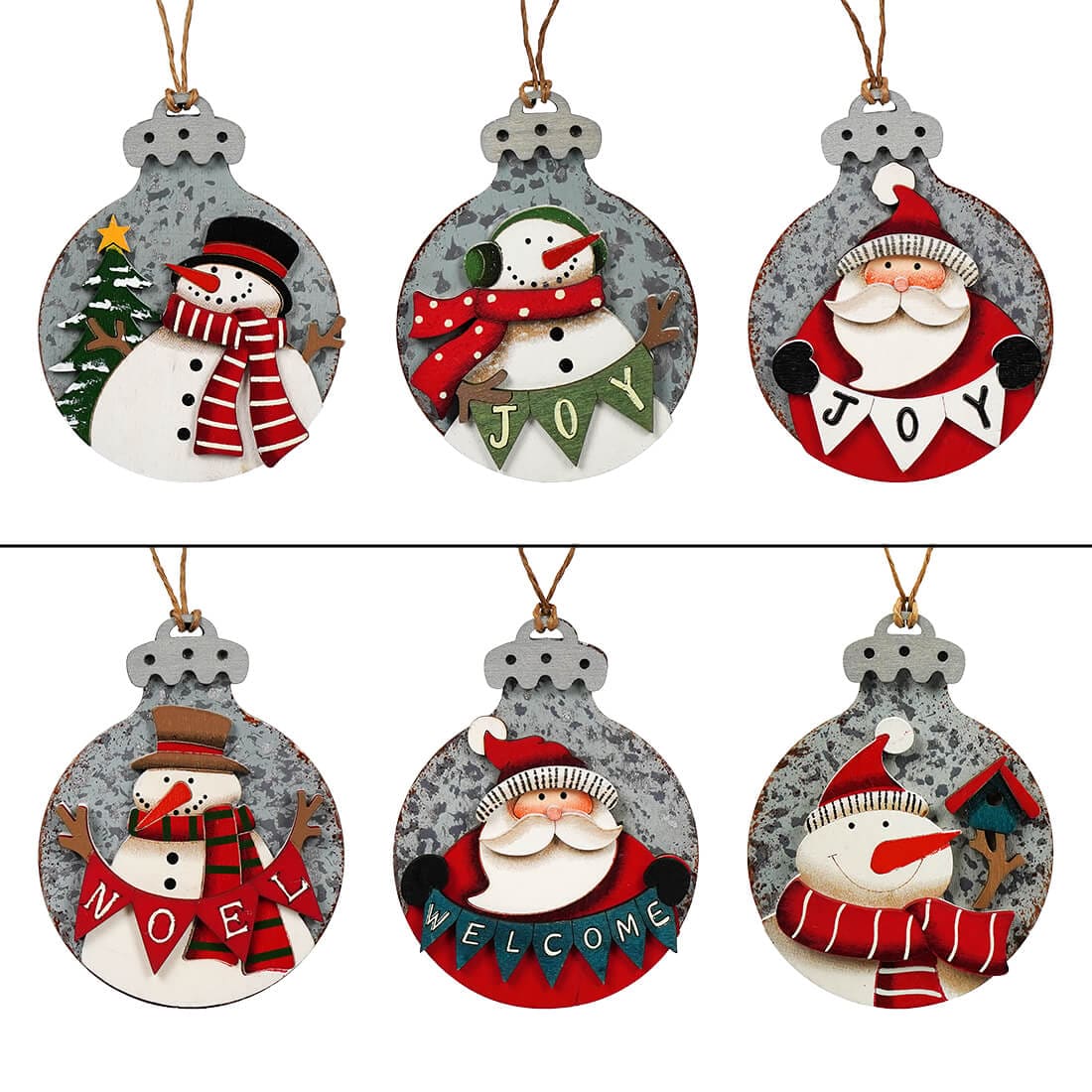 Plywood Christmas Ball Ornaments Set/6