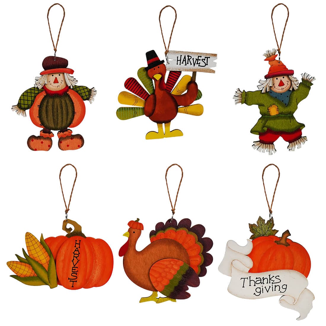 Plywood Harvest Ornaments Set/6