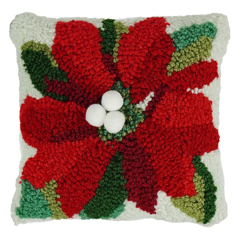 Poinsettia Hooked Pillow