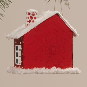 Red gingerbread house ornament with white snow-dusted roof perfect for merry and bright house ornaments set or village ornament