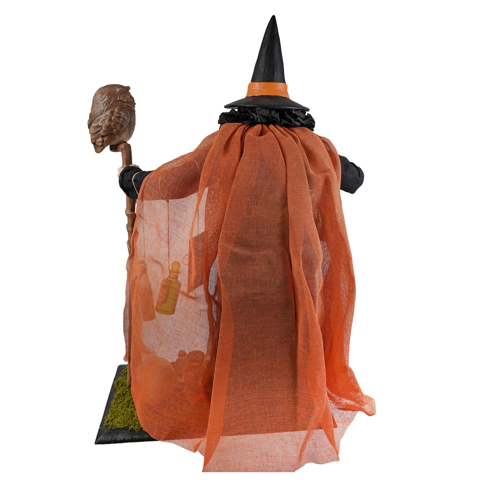 Potion peddler zelda witch figurine with black hat orange cape and owl staff perfect for halloween witches decor