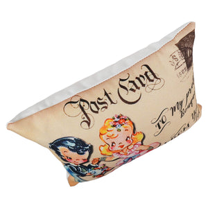 Beige vintage style pretty bouquet pillow with retro postcard design on nicely woven fabric spreading holiday cheer