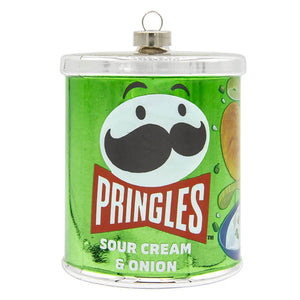 Pringles sour cream and onion can shaped licensed ornament in green with silver metal loop for food and drink ornaments