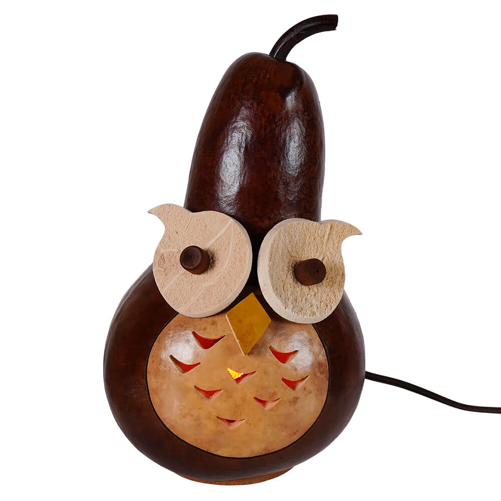 Brown owl gourd lamp by meadowbrooke gourds artisans small lighted gourd perfect for cozy decor