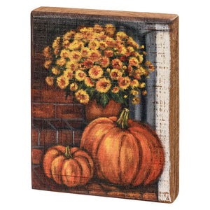 Pumpkins On Porch Steps Block Sign - Halloween