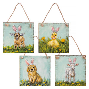 Puppy, Kid, Lamb & Duckling Wood Ornaments Set/4