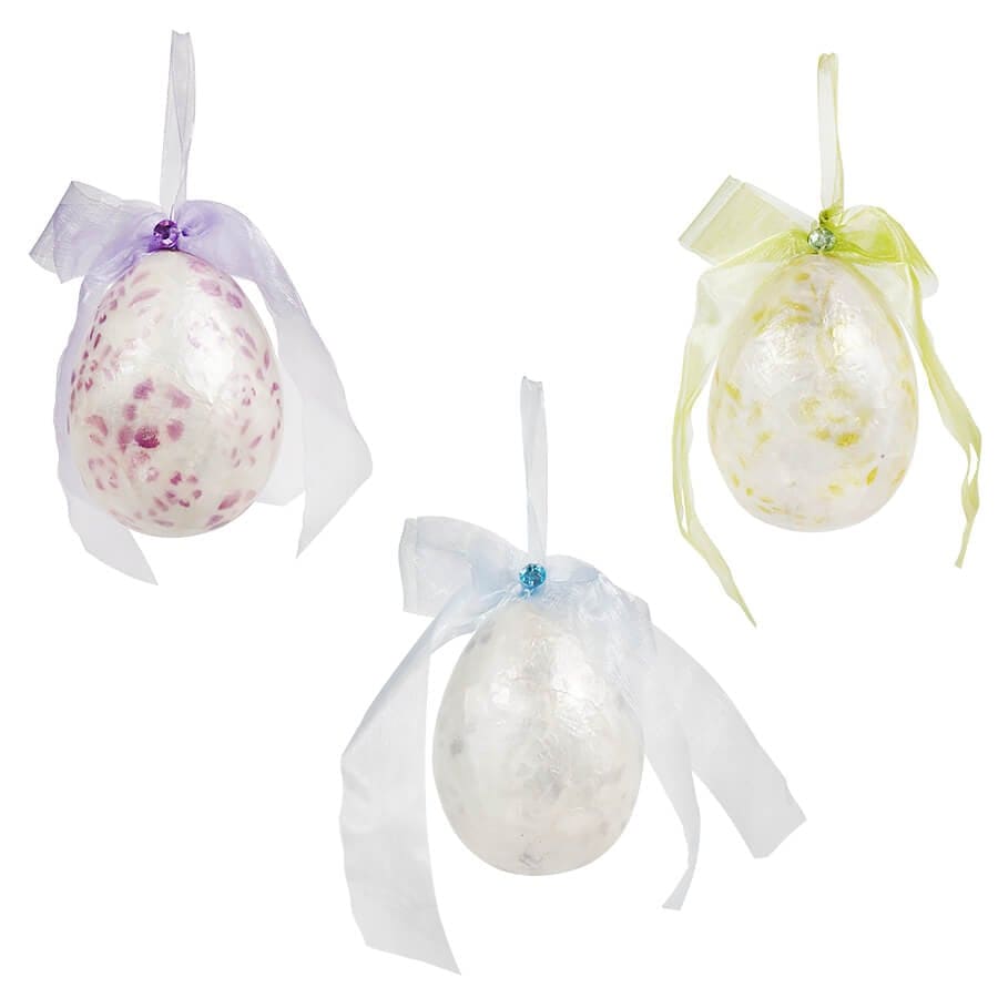 Purple, Green & Blue Toile Egg Ornaments Set/3