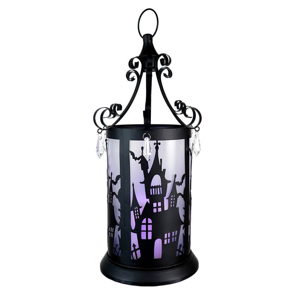 Purple Lighted Metal Halloween Haunted House Lantern With LED