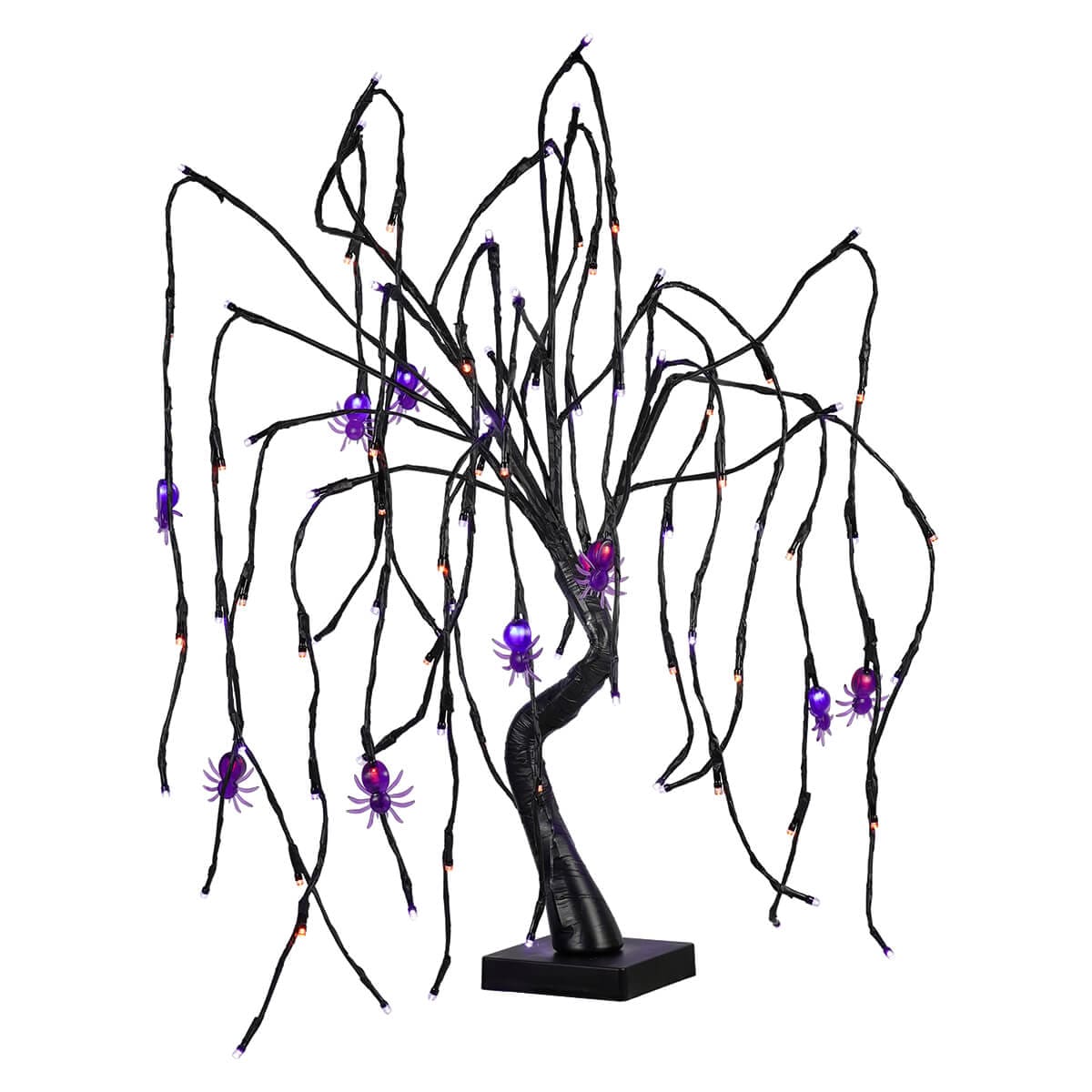 Purple & Orange Lighted Black Tabletop Spider Tree - Halloween