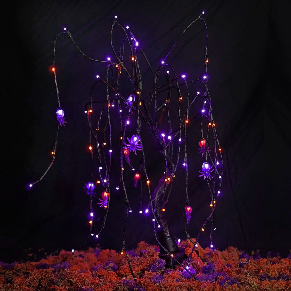 Purple & Orange Lighted Black Tabletop Spider Tree - Halloween