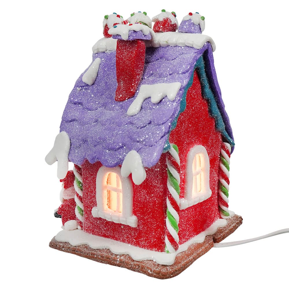 Purple & Red Lighted Gingerbread House With Santa