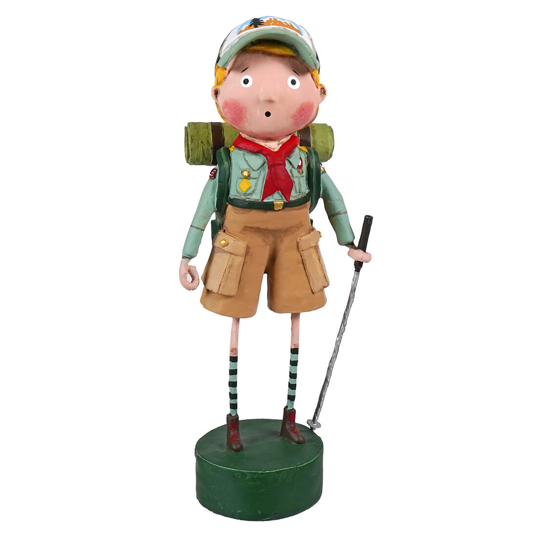 Whimsical painted resin ranger rick figurine boy scout in green uniform with red neckerchief by lori mitchell patriotic figures