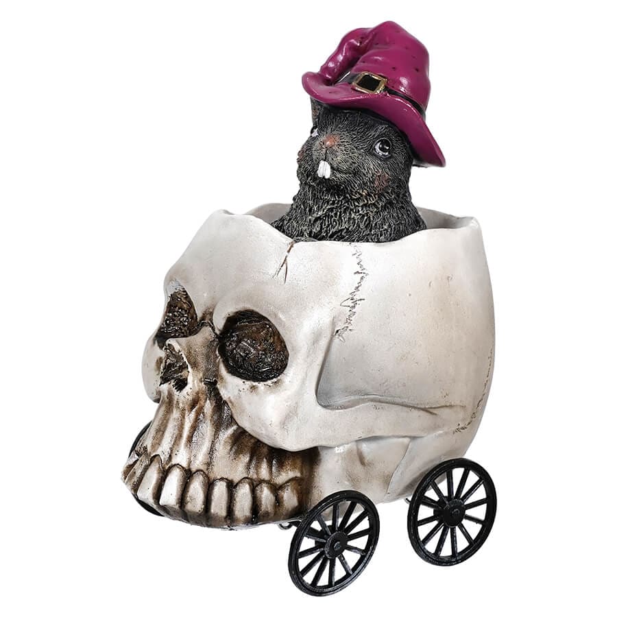 Rat Wearing Witch Hat Riding Skull Wheelie Figure - Halloween