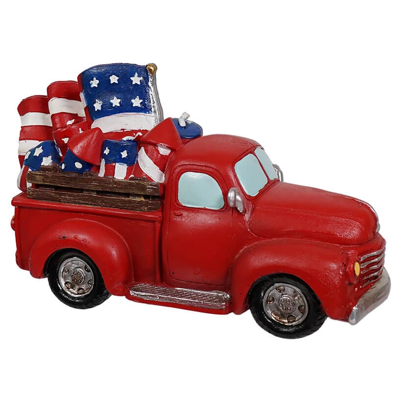 Red Americana Truck With Fireworks & Waving Flag