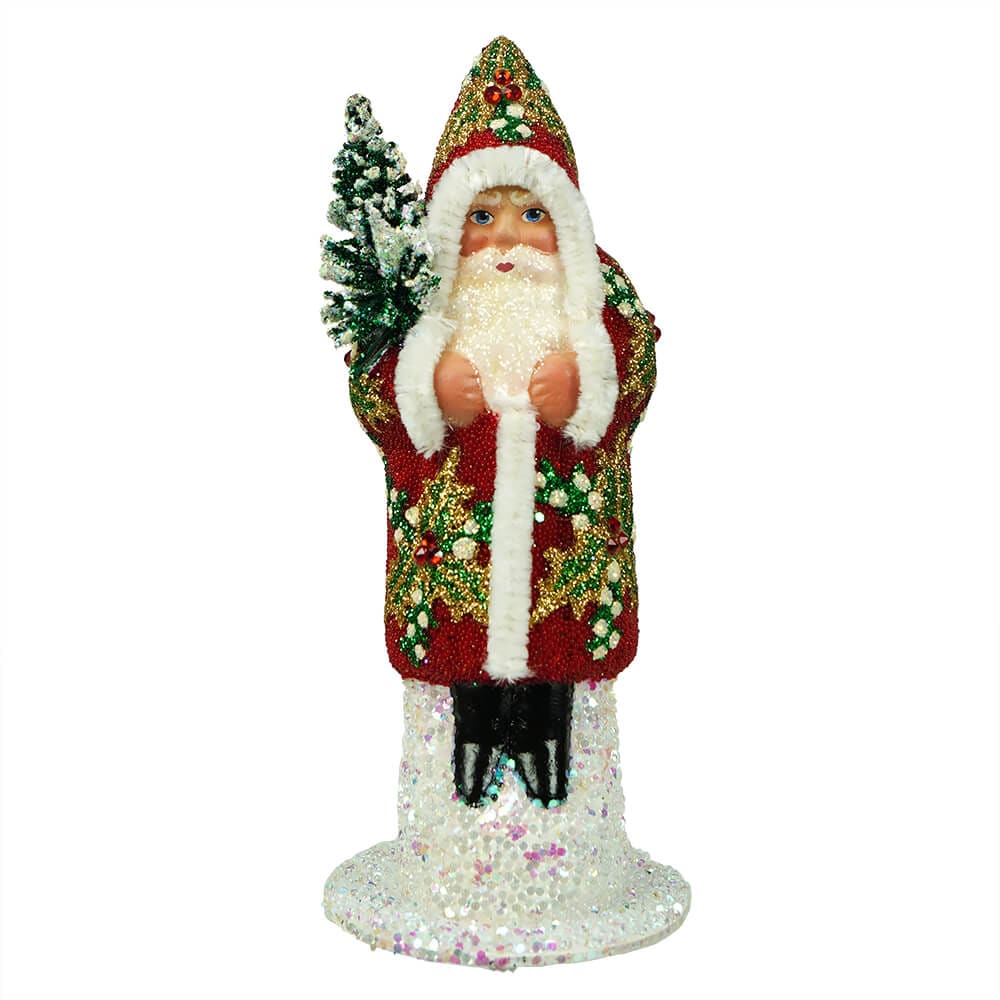 Red Beaded Santa with Tree