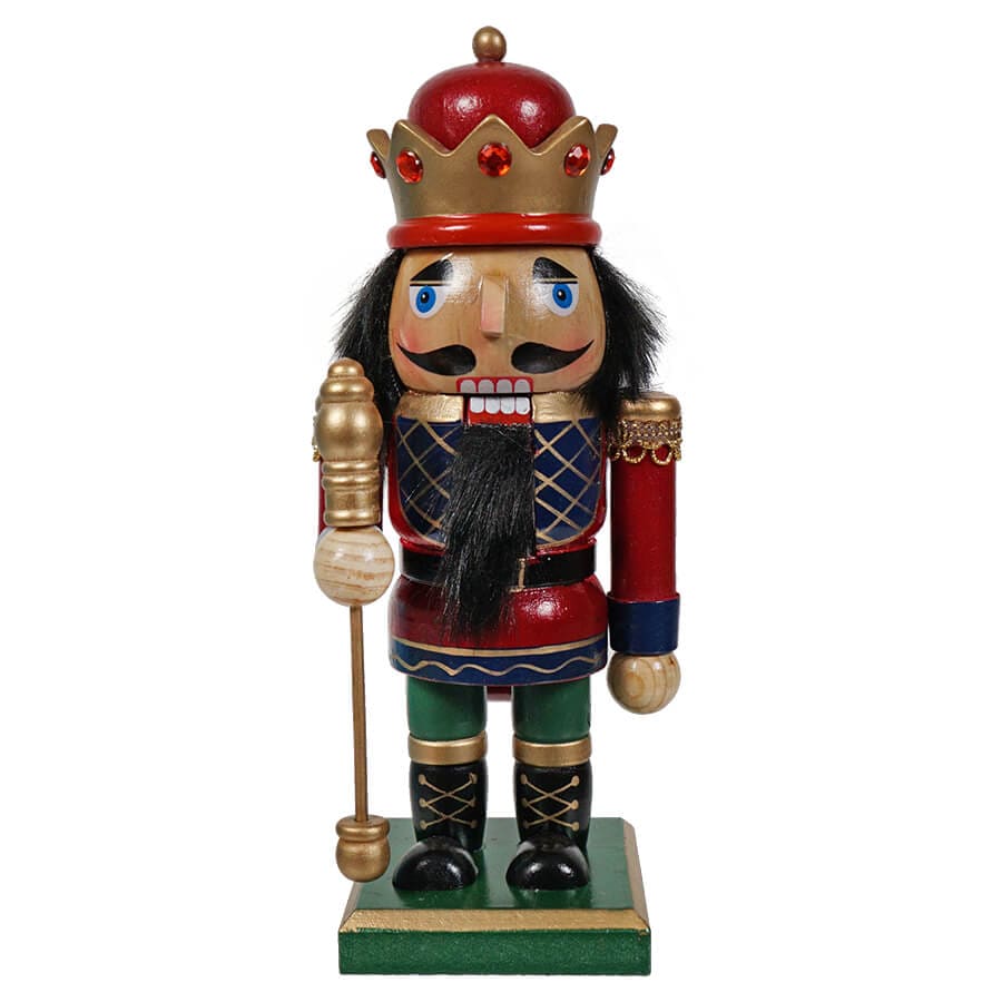 Red & Blue King Nutcracker Holding Staff