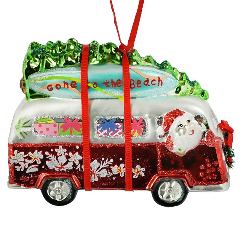 Red Christmas Beach Van Ornament