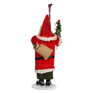 Red Coat Glittered Vintage Santa Carrying Sack