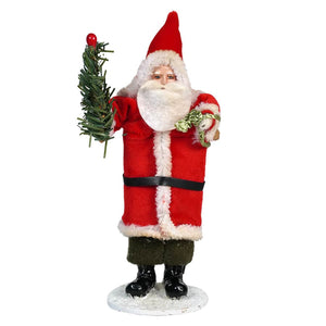 Red Coat Glittered Vintage Santa Carrying Sack