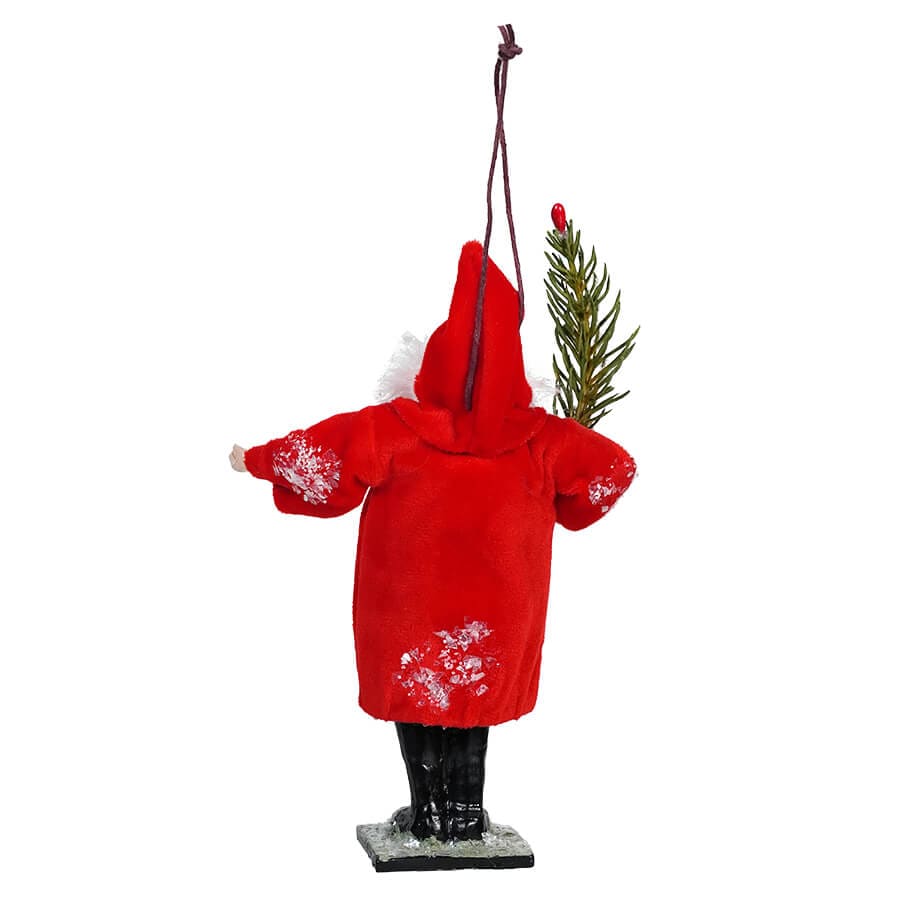 Red Coat Glittered Vintage Santa Holding Tree