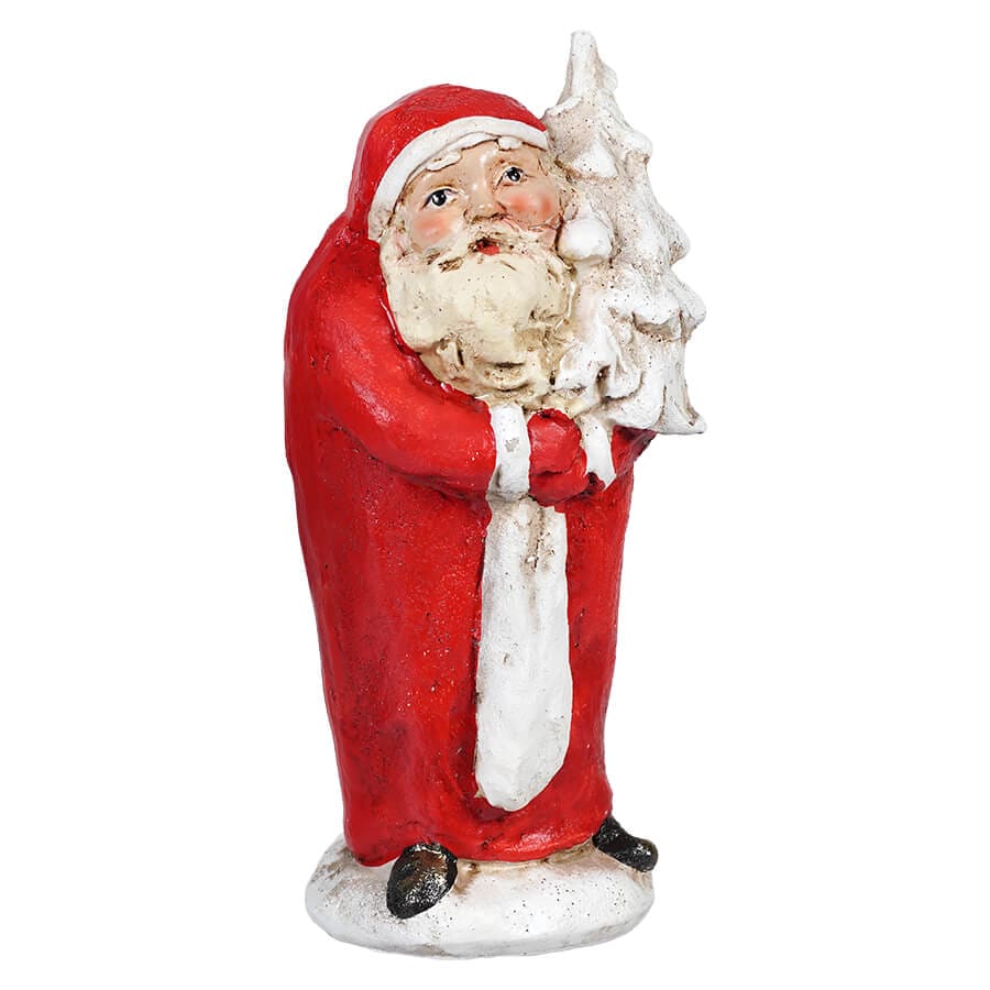 Red Coat Santa Holding Tree