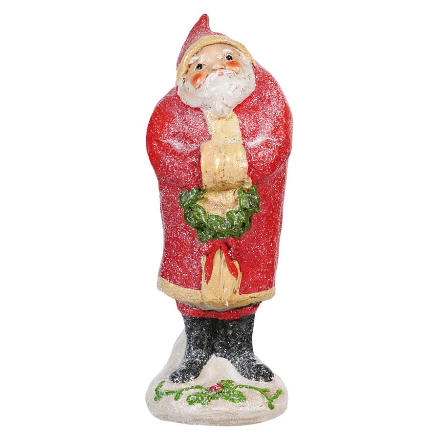 Red Coat Santa Holding Wreath