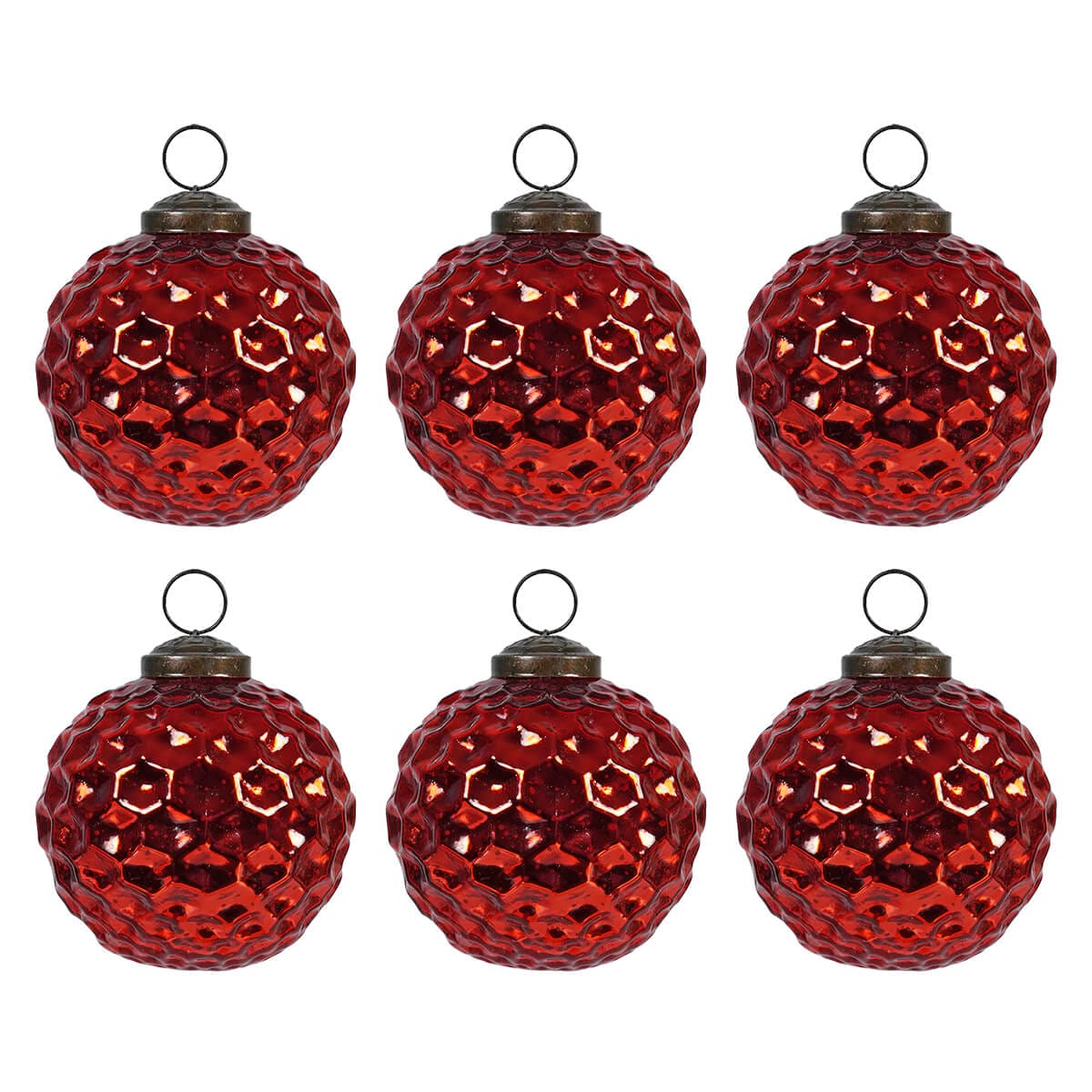 Red Geometric Kugel Ornaments Set/6 - Ornaments