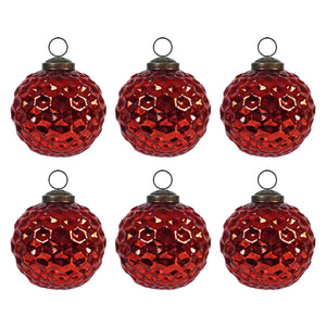 Red Geometric Kugel Ornaments Set/6 - Ornaments