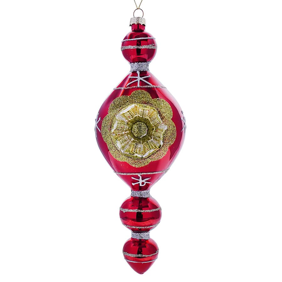 Red Glass Glittered Shiny Retro Finial Ornament