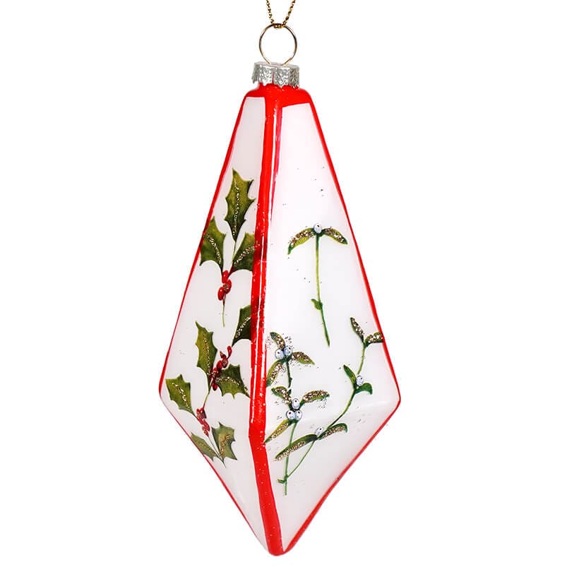 Red Glass Holly Diamond Ornament