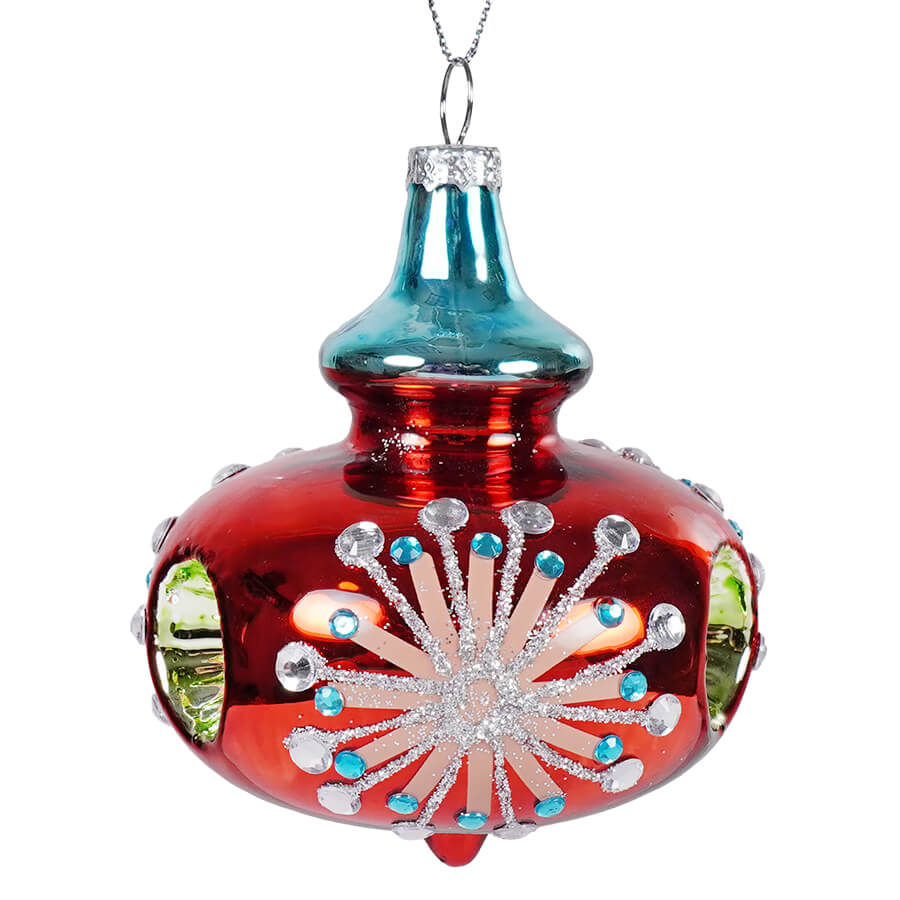 Red Glass Reflector Kismet Jeweled Ornament - Ornaments