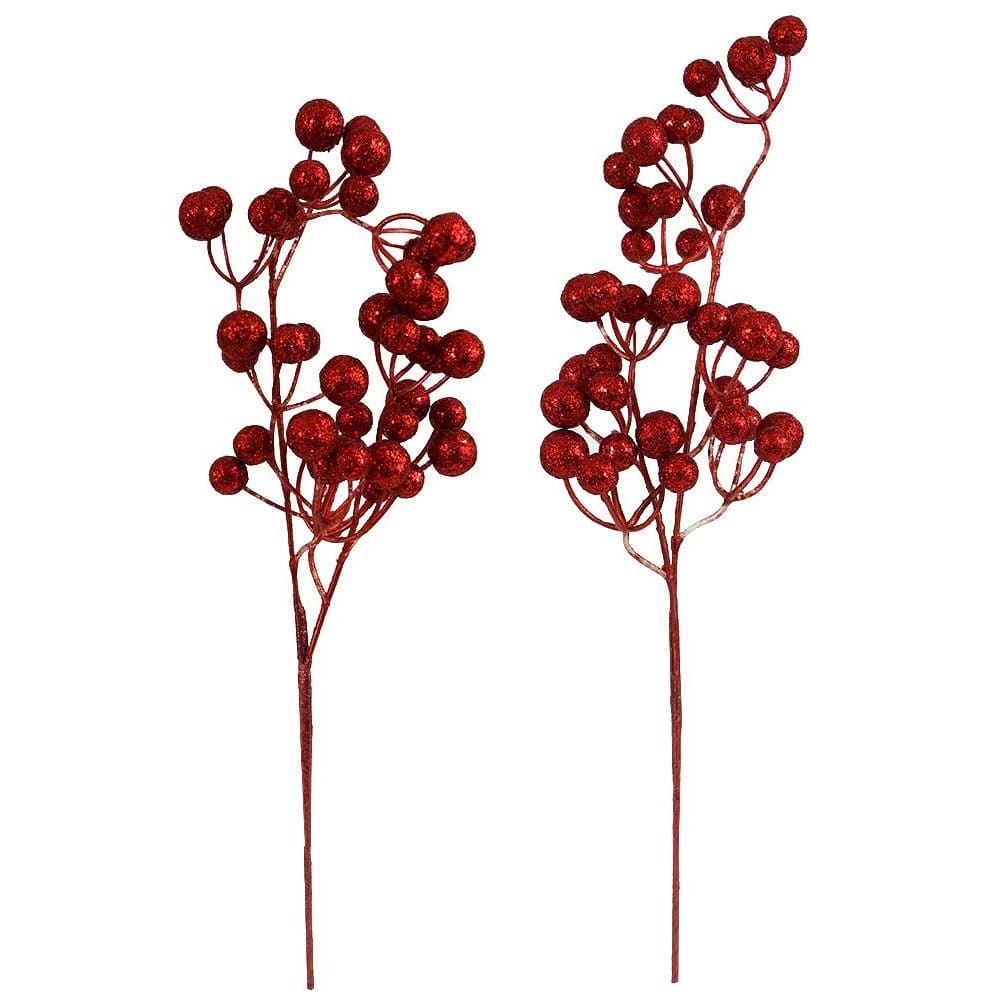 Red Glitter Berry Stem Set/2