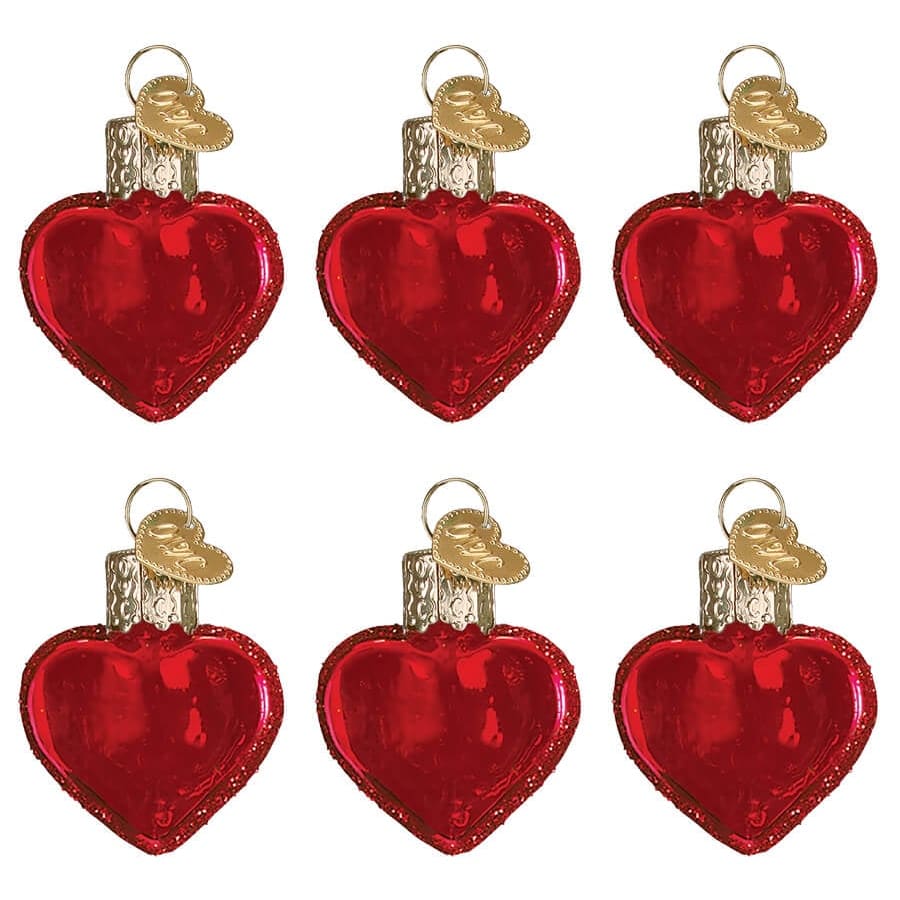 Red Glitter Hearts Ornaments Set.6