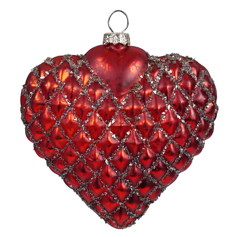 Red Glittered Ridged Heart Ornament - Ornaments