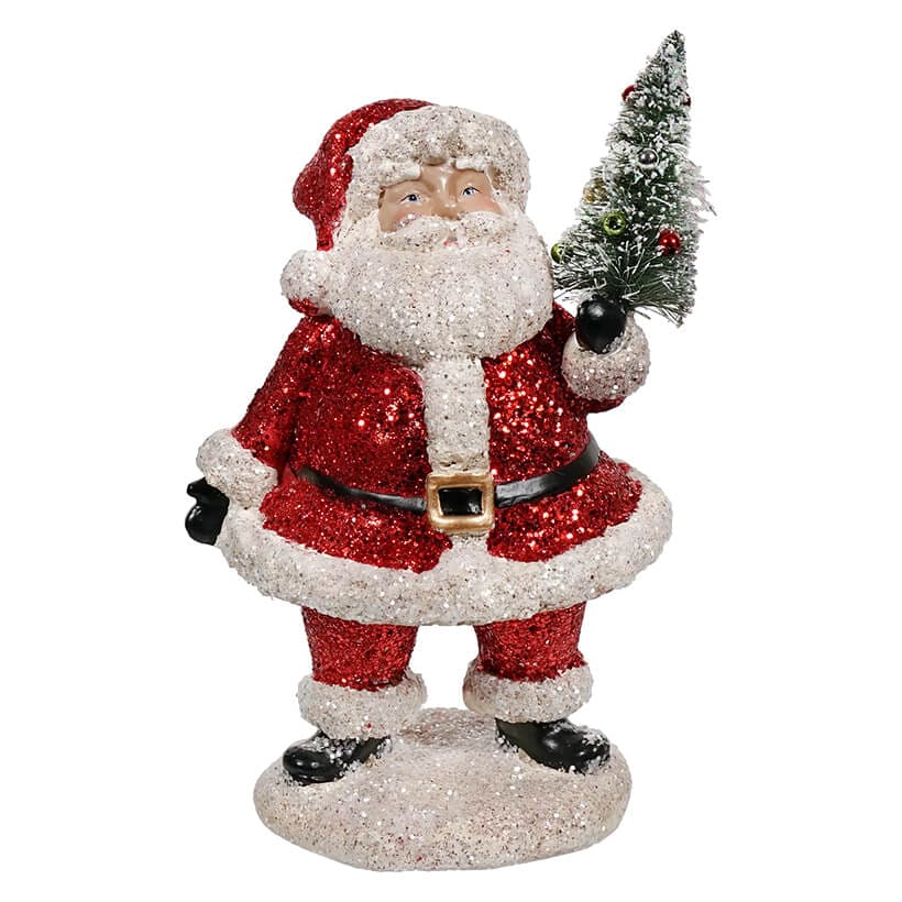 Red Glittered Santa With Tree