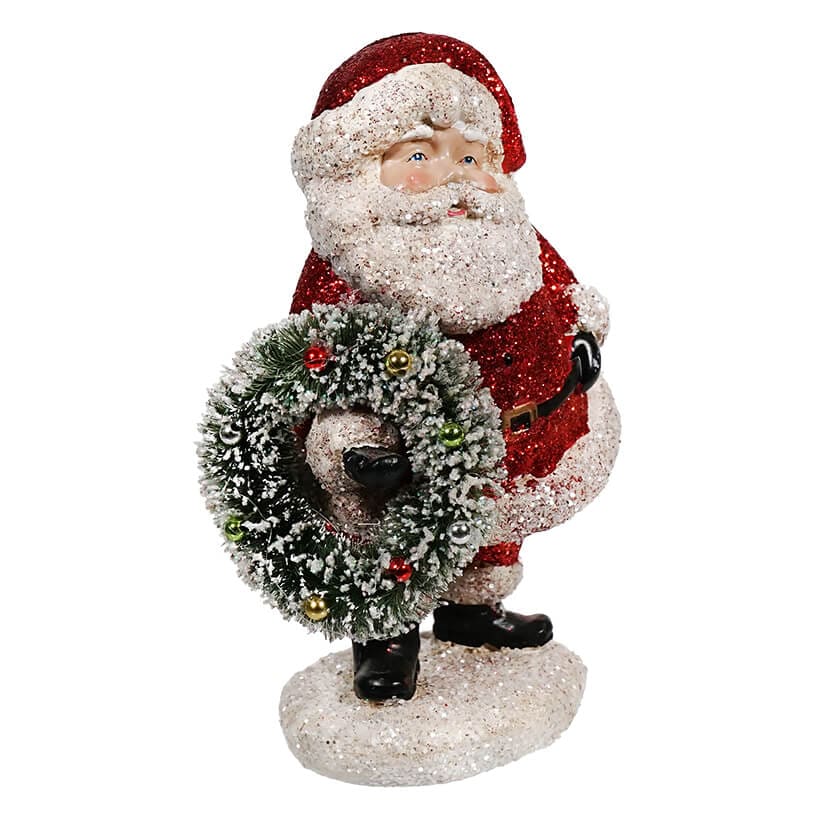 Red Glittered Santa With Wreath