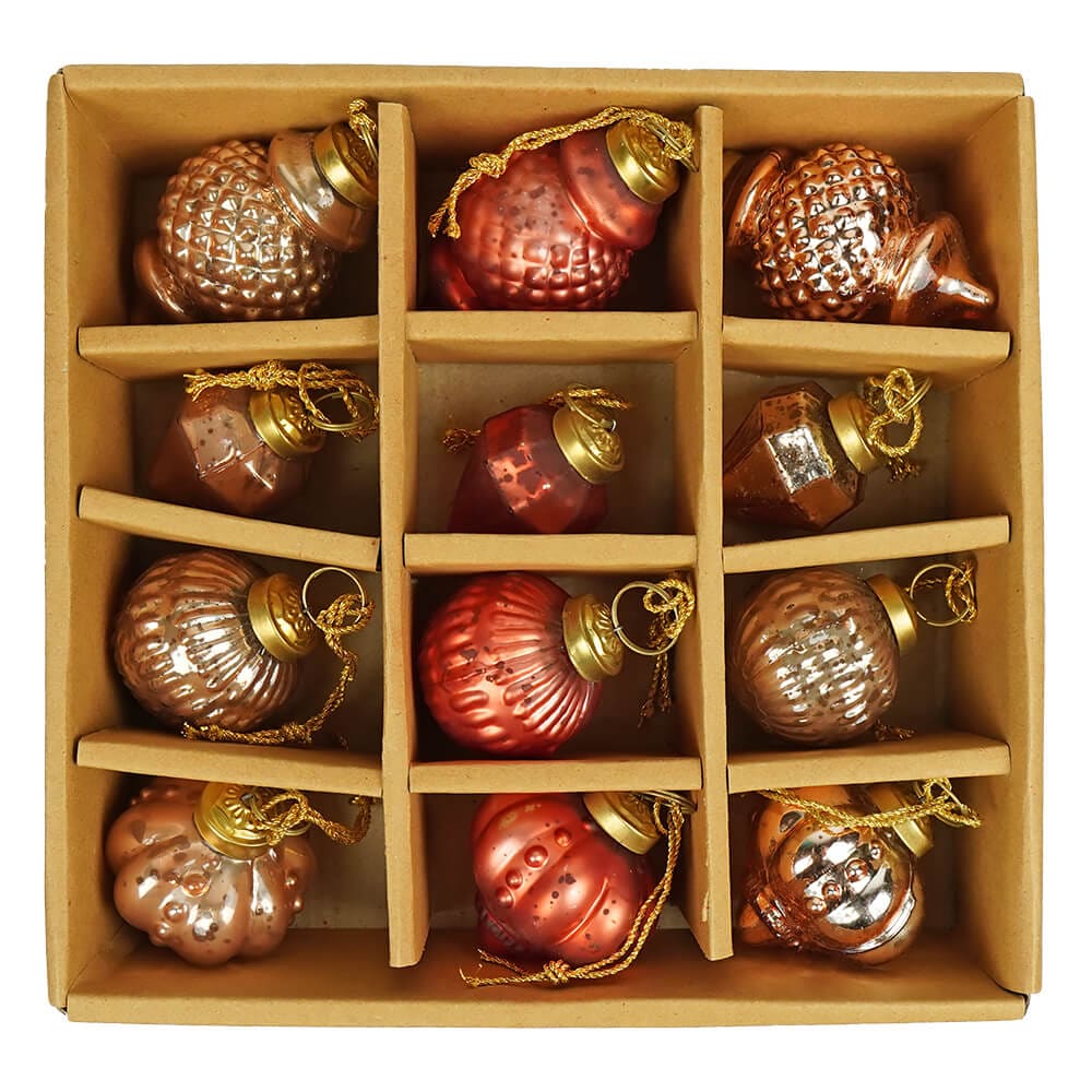 Red & Gold Glass Ornaments in Gift Box Set/12