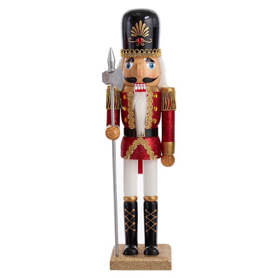 Red & Gold Glittered Soldier Nutcracker Yielding Axe