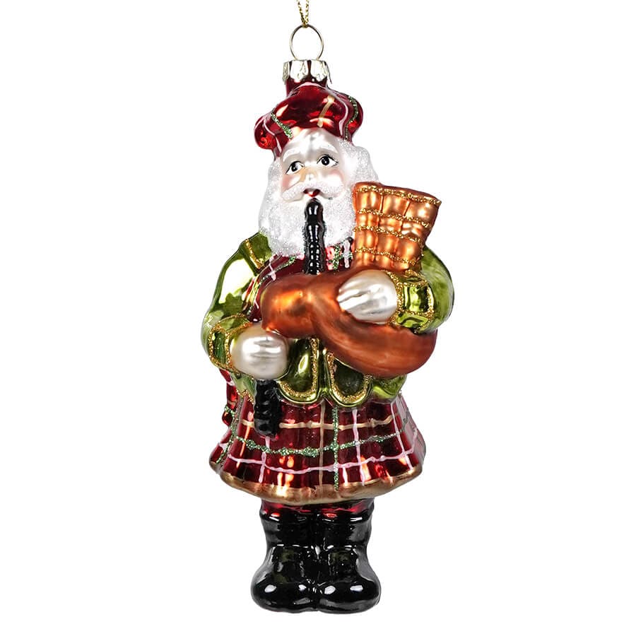 Red & Green Highland Dress Bagpipe Santa - Ornaments