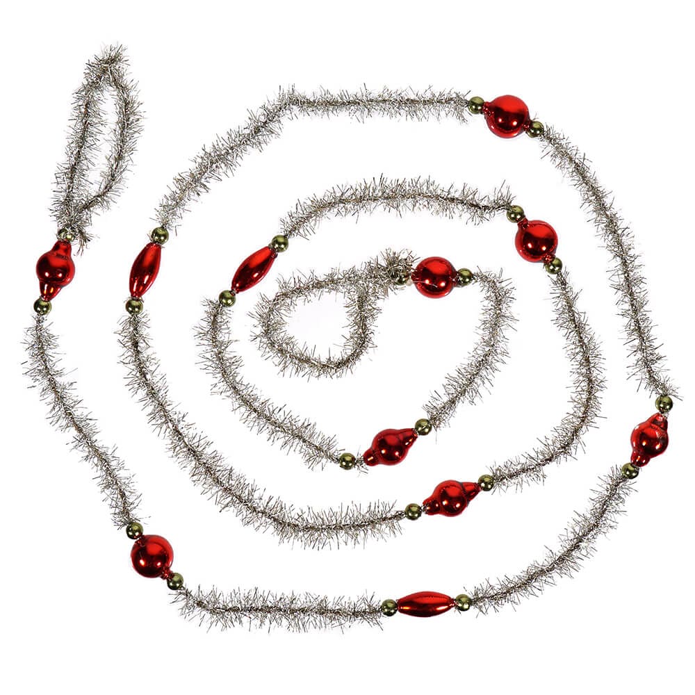 Red, Green & Silver Tinsel Bead Garland