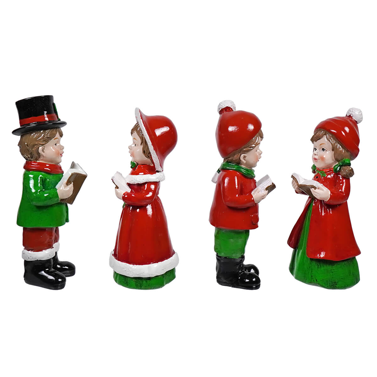 Red Green & White Dressed Vintage Children Carolers Set/4 - Christmas